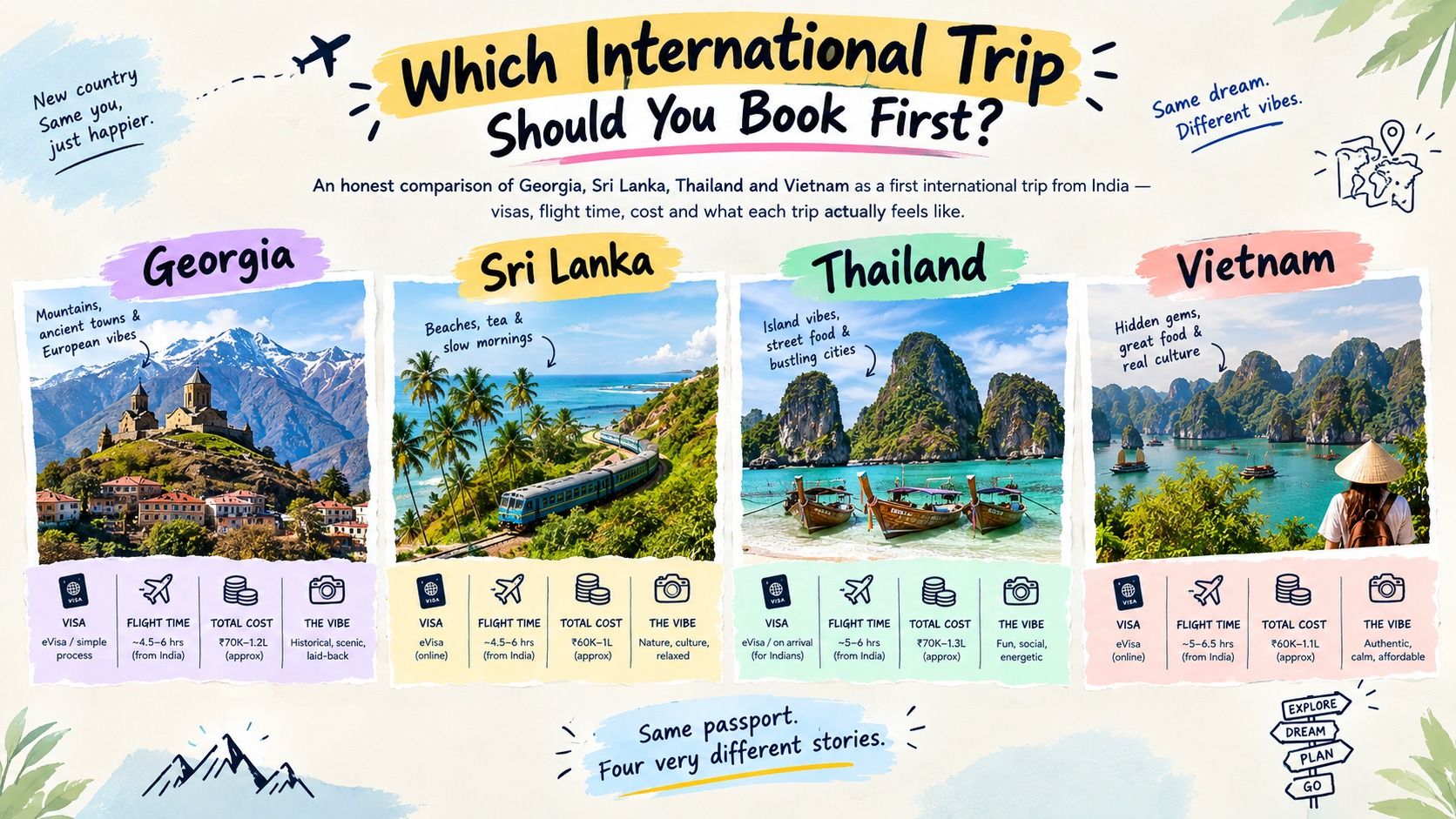 Which International Trip Should You Book First: Georgia, Sri Lanka, Thailand or Vietnam